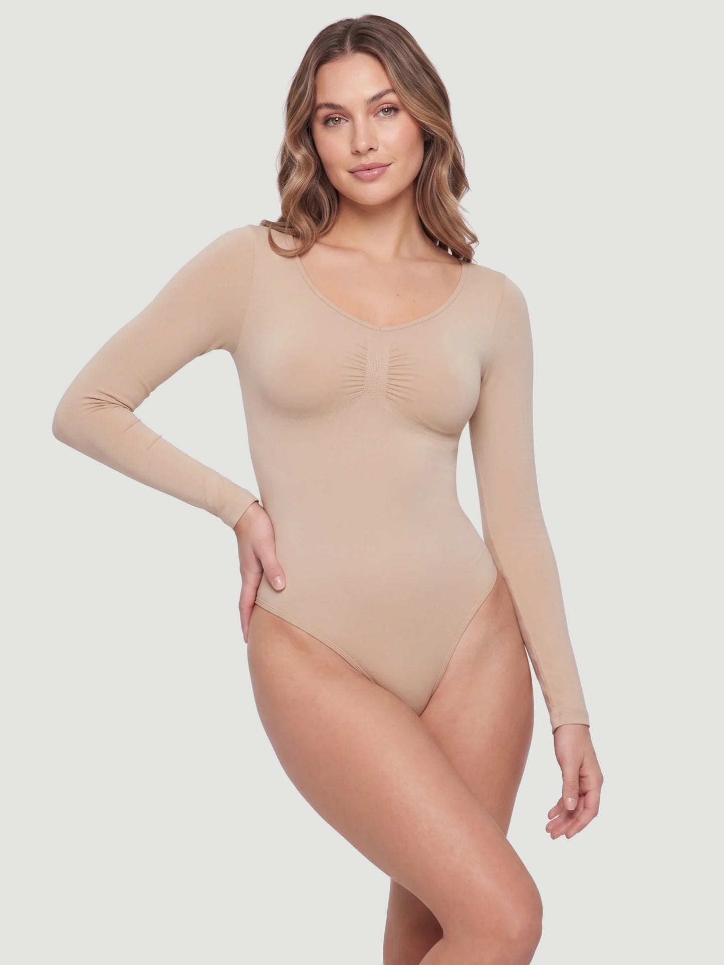 Long Sleeve Sculpt Thong Shapewear Bodysuit