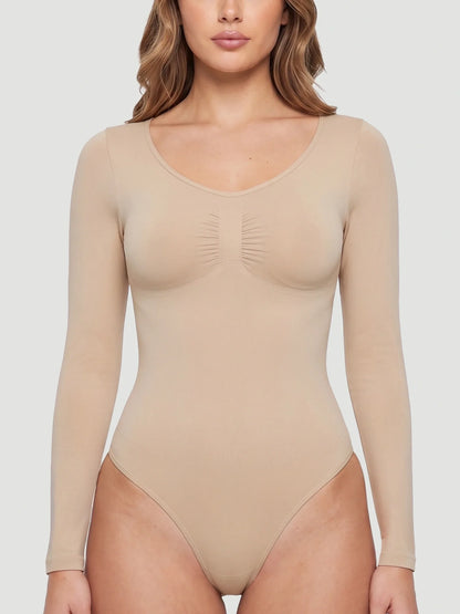 Long Sleeve Sculpt Thong Shapewear Bodysuit