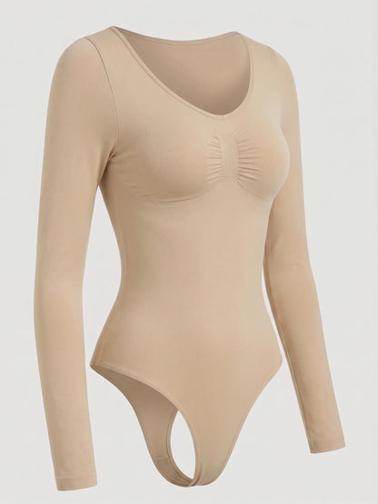 Long Sleeve Sculpt Thong Shapewear Bodysuit