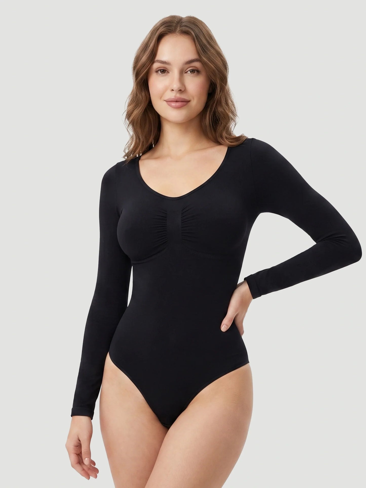 Long Sleeve Sculpt Thong Shapewear Bodysuit