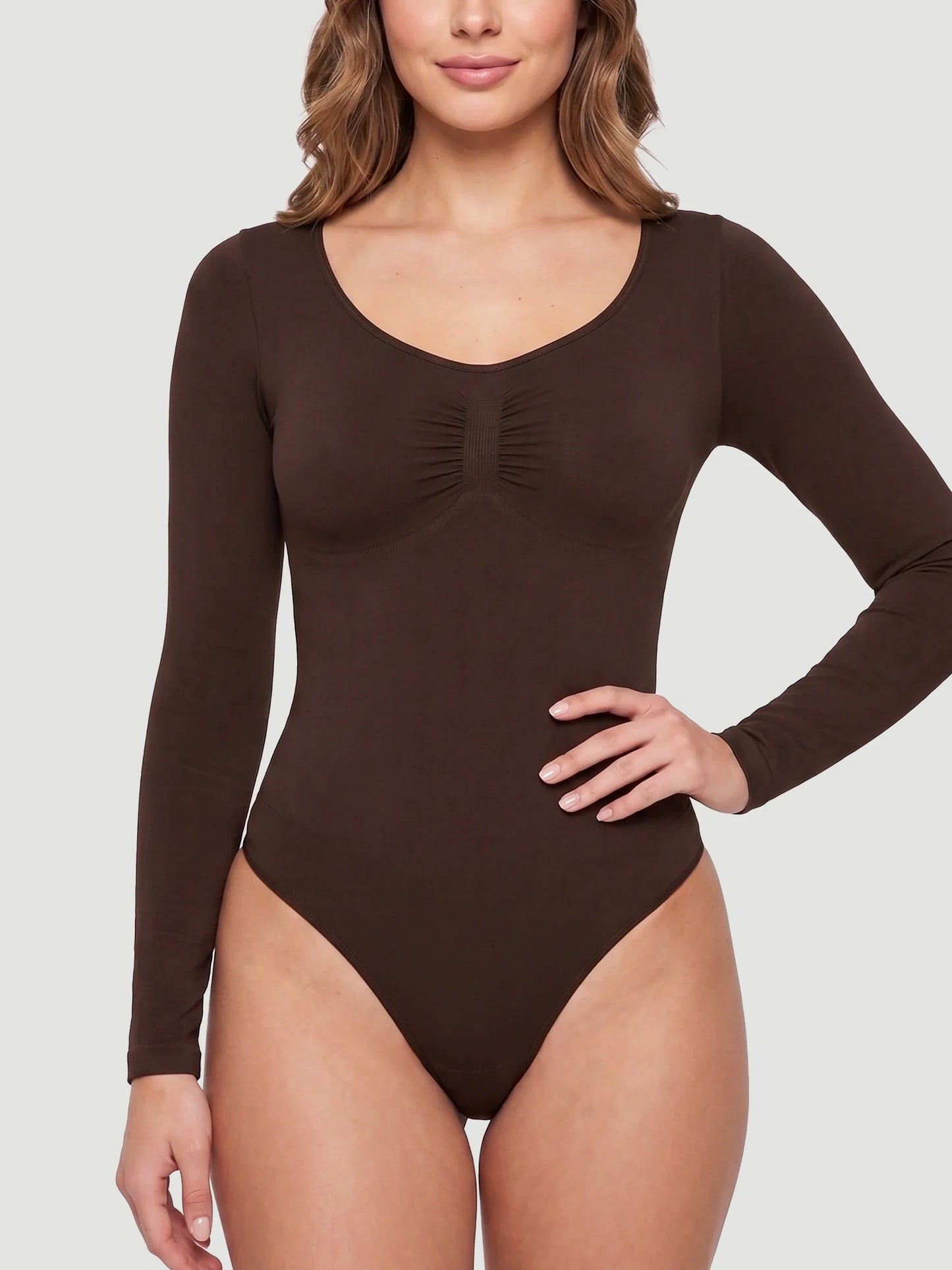 Long Sleeve Sculpt Thong Shapewear Bodysuit