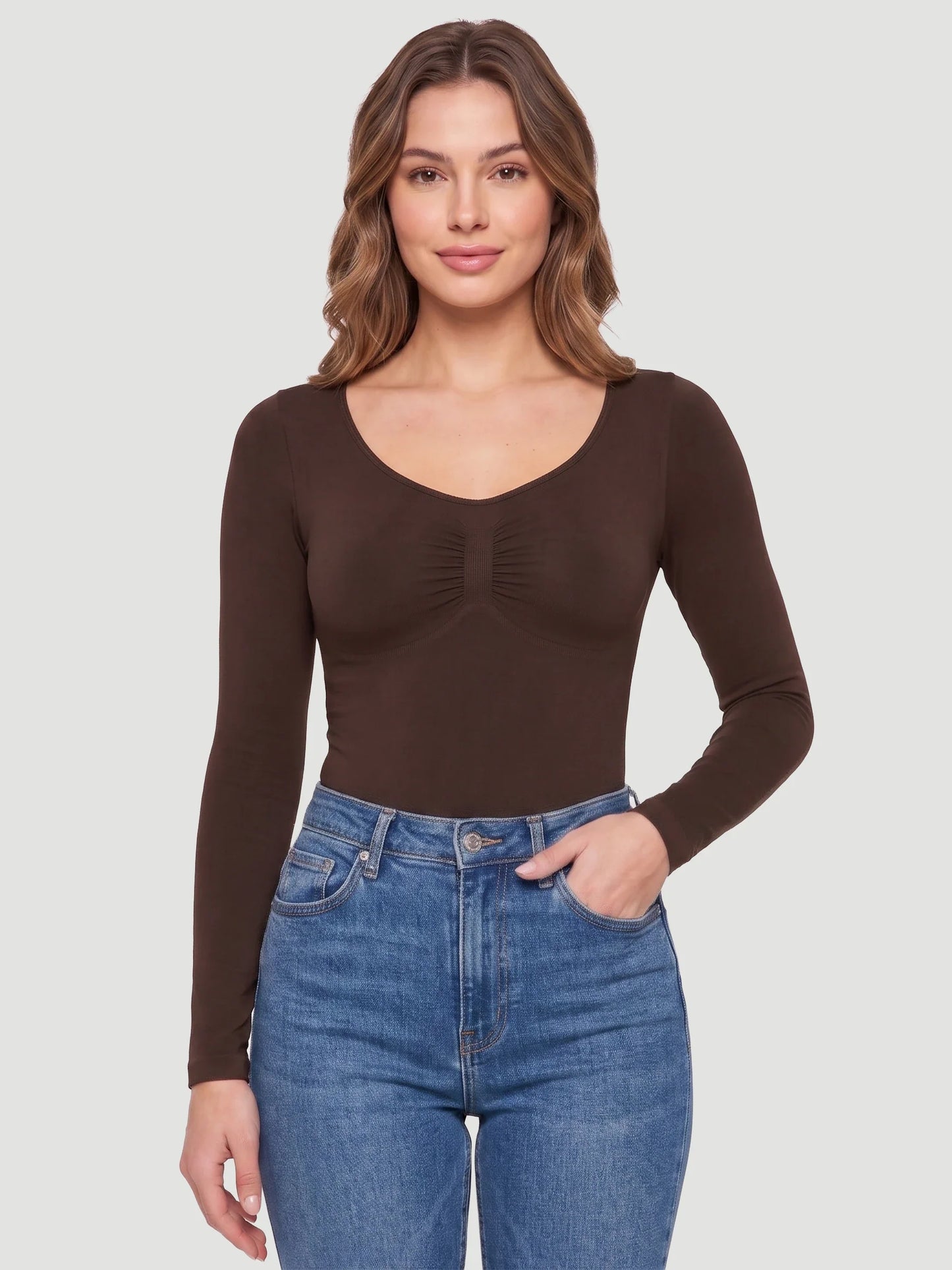 Long Sleeve Sculpt Thong Shapewear Bodysuit