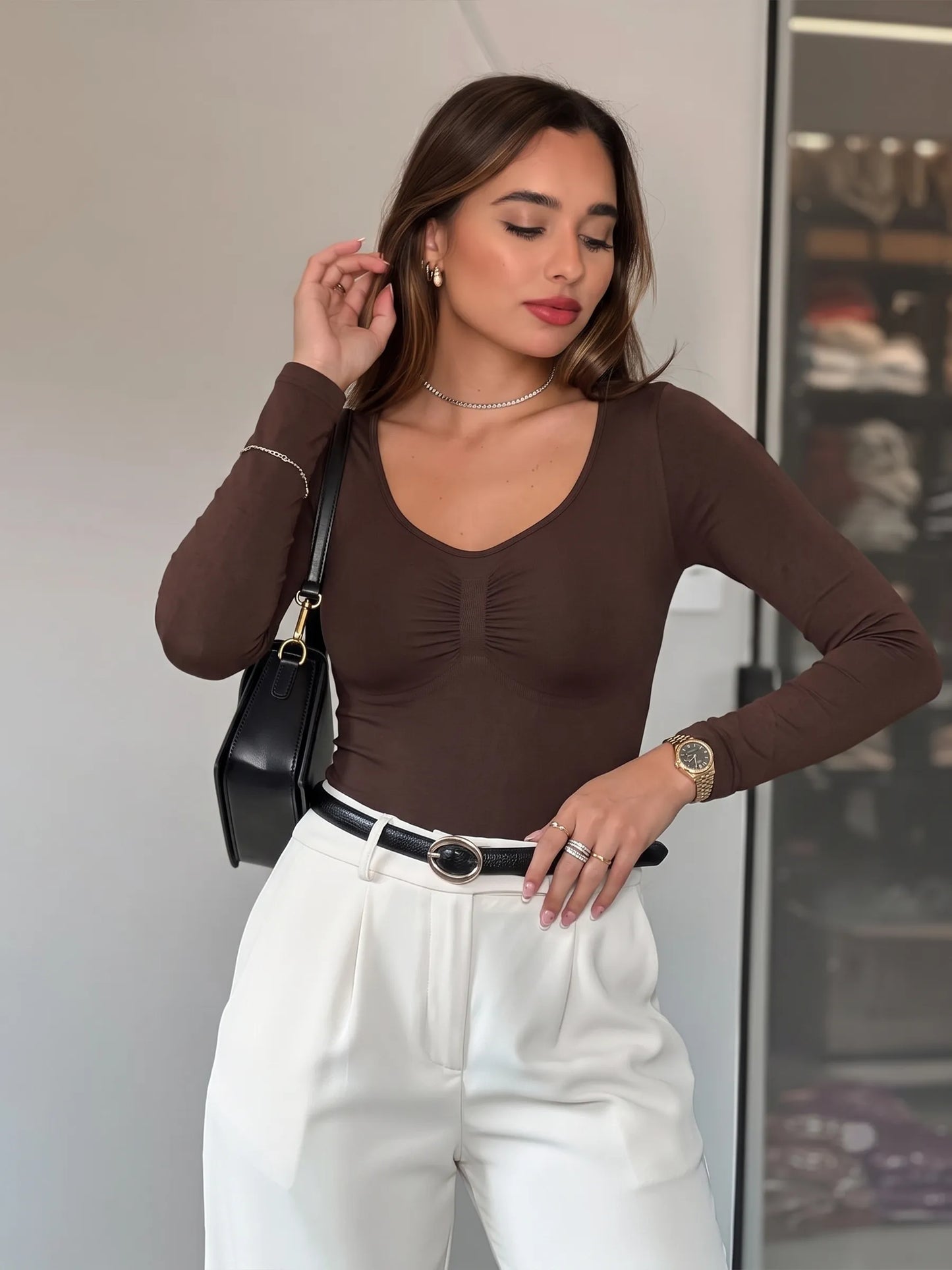 Long Sleeve Sculpt Thong Shapewear Bodysuit