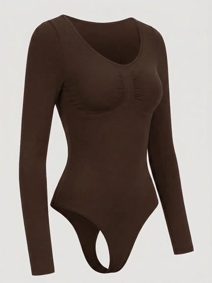 Long Sleeve Sculpt Thong Shapewear Bodysuit