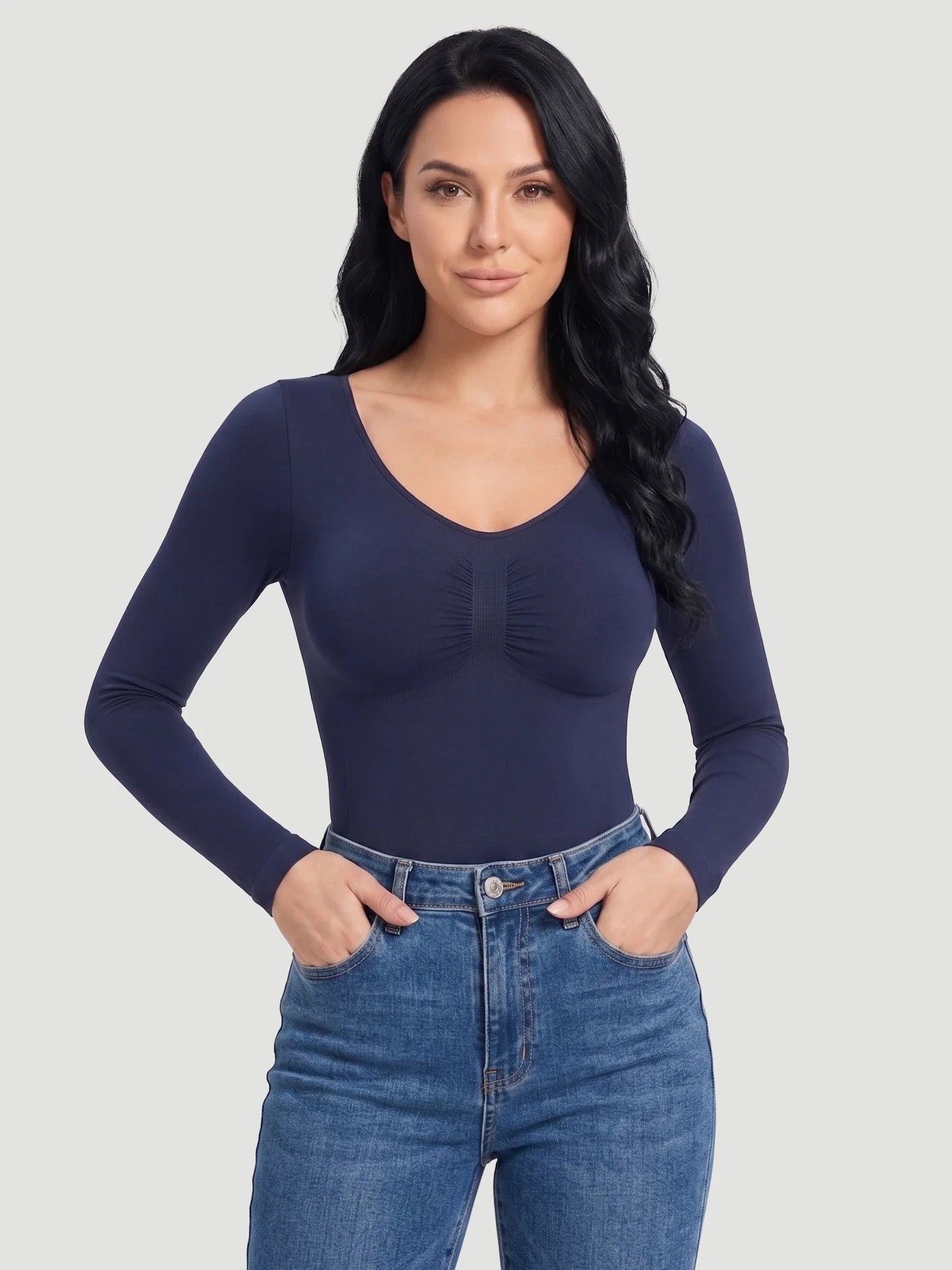 Long Sleeve Sculpt Thong Shapewear Bodysuit