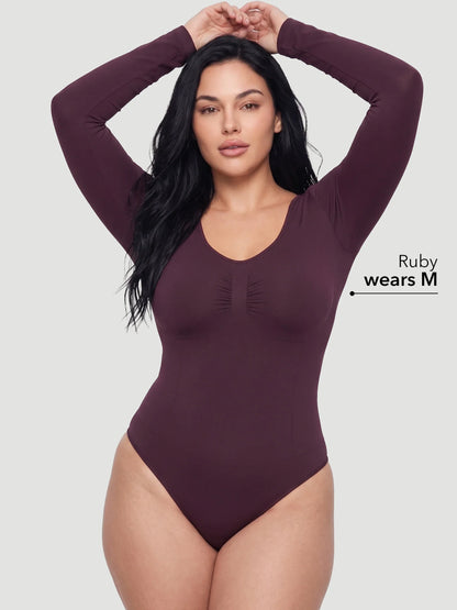 Long Sleeve Sculpt Thong Shapewear Bodysuit