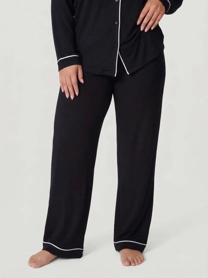Black Oversized Jersey Piping Detail Long PJ Set