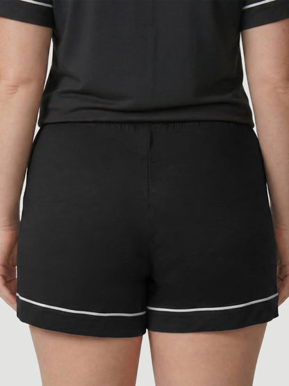 Black Oversized Jersey Piping Detail Short PJ Set